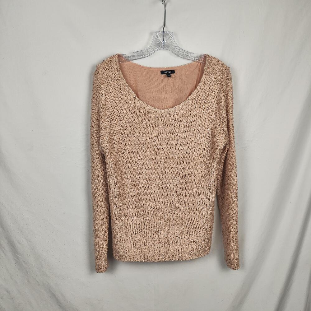APT.9 Sweater Womens XL Beige Sequin Open Knit Scoop Neck Pullover Dressy Party